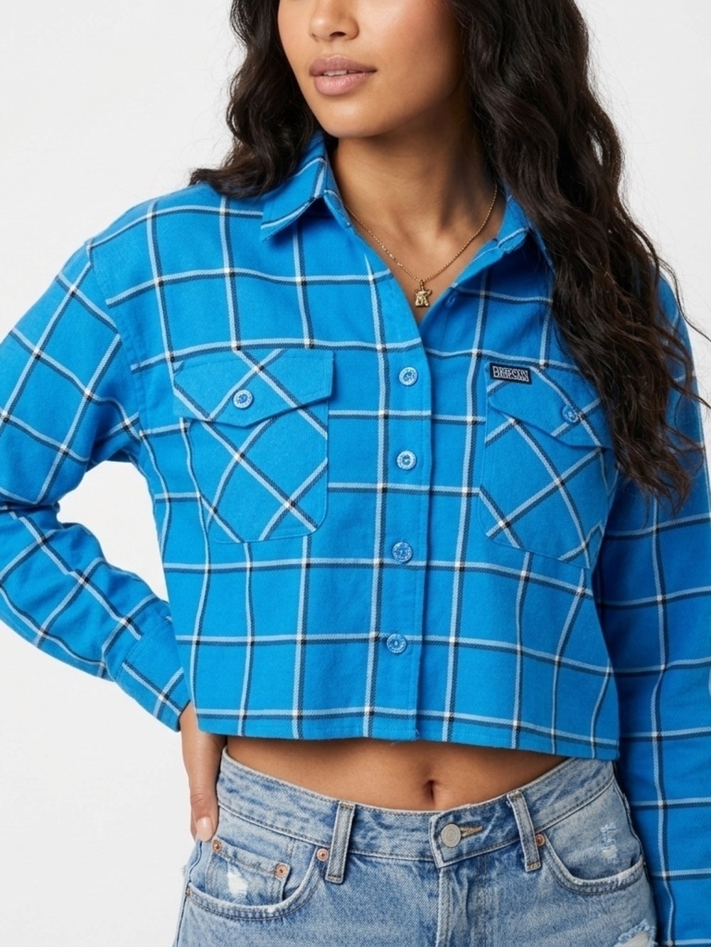 DIXXON Cropped Blue Plaid Button-Front Shirt Size Small